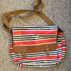 Fossil Striped Crossbody Bag with Tan Leather Trim